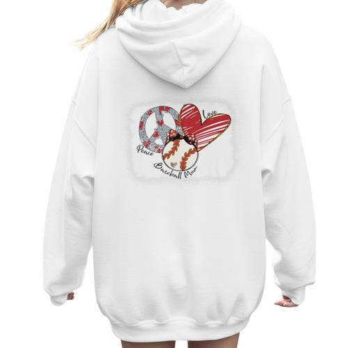 Peace Love Baseball Mom Mommy Premium Women Hoodie Back Print - Sportilla