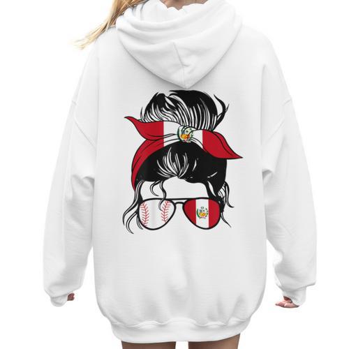 Peruvian Baseball Mom Peru Flag Baseball Girl Women Hoodie Back Print - Sportilla