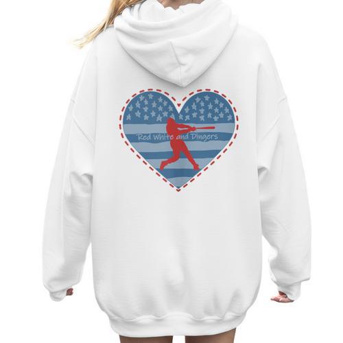Primitive Patriotic American Baseball Mom Softball Dingers Women Hoodie Back Print - Sportilla