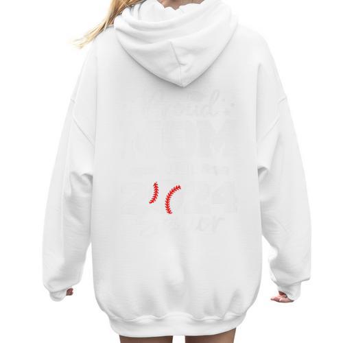 Proud Mom Of a 2024 Senior Baseball Mom 2024 Graduate Premium Women Hoodie Back Print - Sportilla