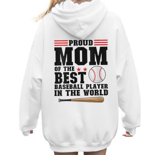 Proud Mom Of An Awesome Baseball Baseball Mom Women Hoodie Back Print - Sportilla