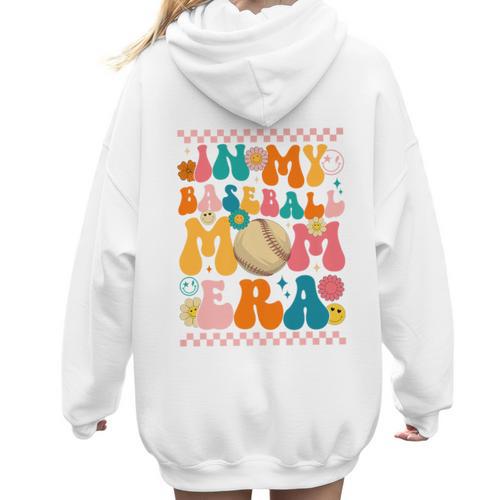 Retro Groovy In My Baseball Mom Era Happy Women Premium Women Hoodie Back Print - Sportilla