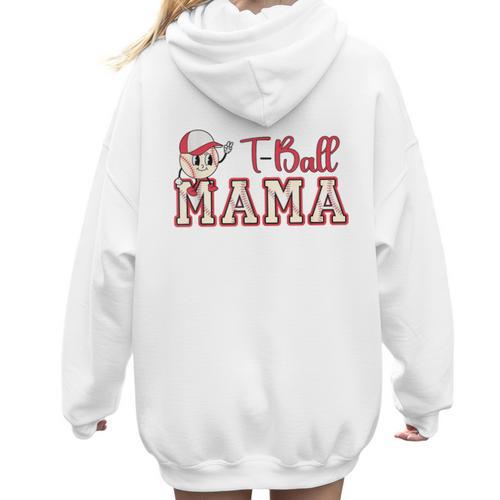 Retro Tball Mama Art Baseball Mom Softball Women Hoodie Back Print - Sportilla