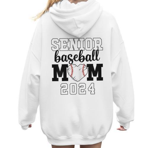 Senior Baseball Mom Class Of 2024 Senior Mom Game Day Women Hoodie Back Print - Sportilla