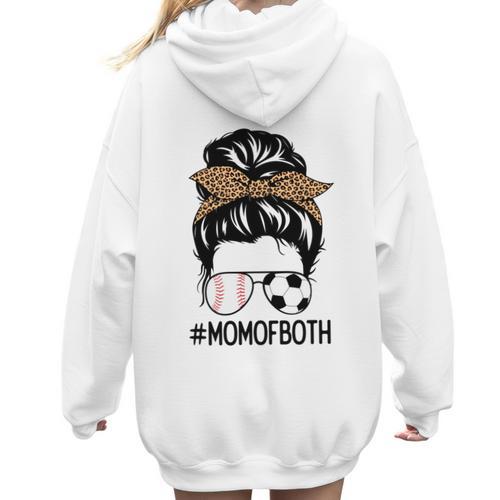 Soccer Baseball Mom Of Both Messy Bun Leopard Mother's Day Women Hoodie Back Print - Sportilla