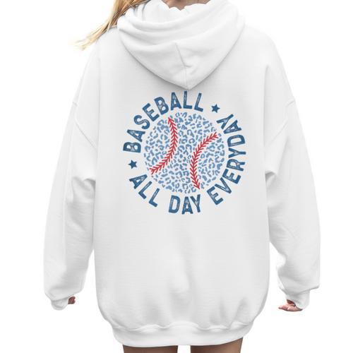 Spring 2024 Season Cute Baseball Mom All Day Everyday Women Hoodie Back Print - Sportilla