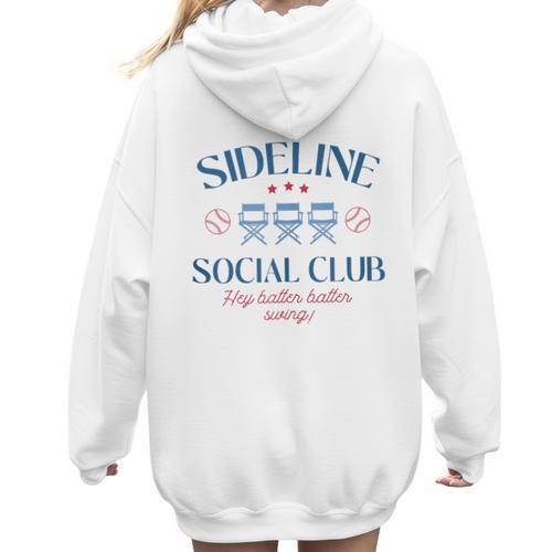 Spring 2025 Swing Batter Baseball Mom Sideline Social Club Women Hoodie Back Print - Sportilla