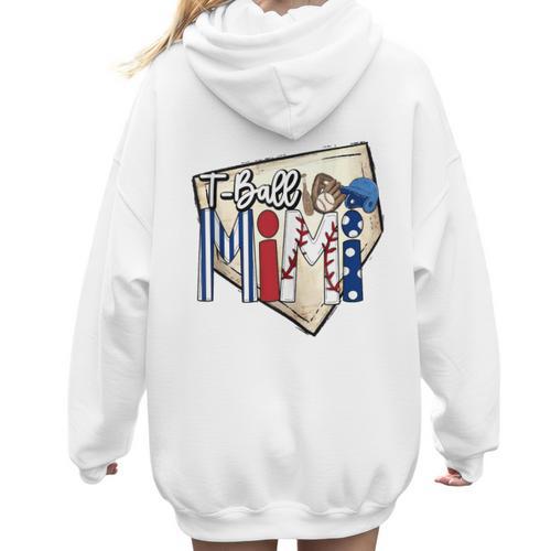 T-Ball Mimi Baseball Mom Game Day Women Hoodie Back Print - Sportilla