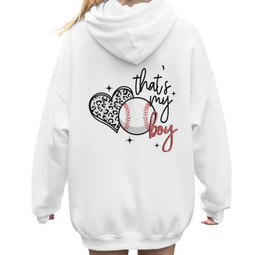 That's My Boy Leopard Heart Baseball Mom Women Hoodie Back Print - Sportilla