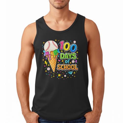 100 Days Of School Baseball Ice Cream Drip Boys Kids Player Men Tank Top - Sportilla