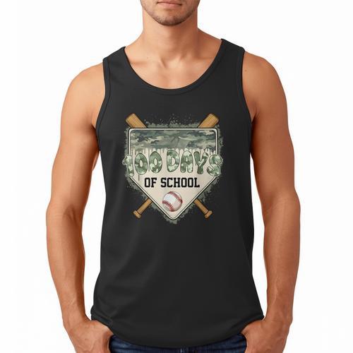 100 Days Of School Home Plate Camo Baseball Dripping Boys Men Tank Top - Sportilla