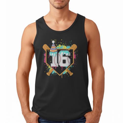 16th Birthday Baseball Drip Number 16 Year Old Birthday Boy Men Tank Top - Sportilla