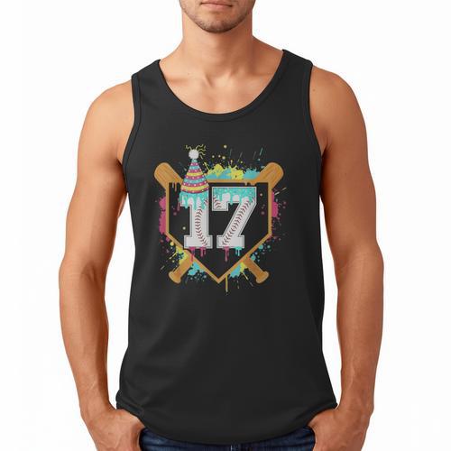 17th Birthday Baseball Drip Number 17 Year Old Birthday Boy Men Tank Top - Sportilla
