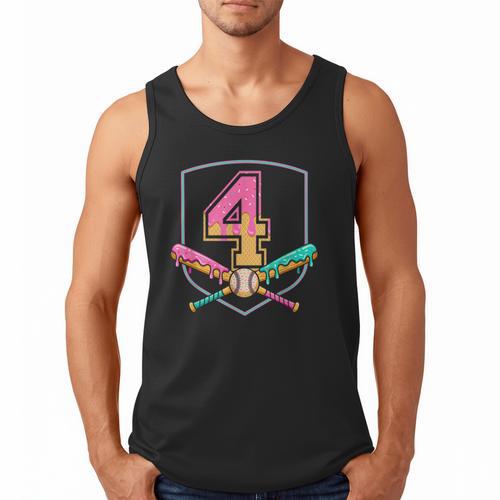 4th Birthday Baseball Bat Ice-Cream Drip 4yrs Old Boys Girls Men Tank Top - Sportilla