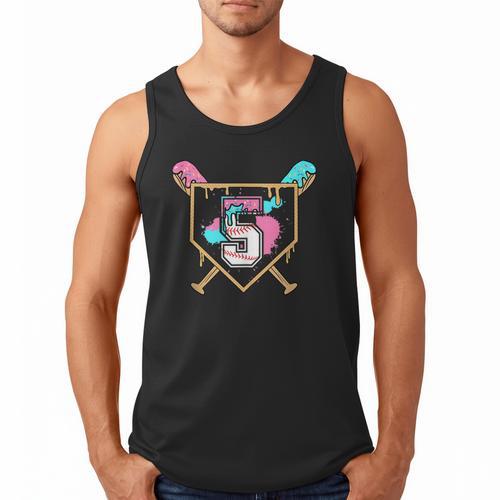 5th Fifth Birthday Baseball Bat Ice-Cream Drip 5yrs Old Boys Men Tank Top - Sportilla