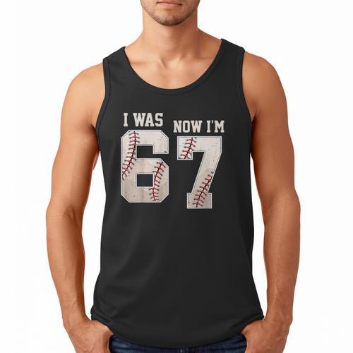 I Was 6 Now I'm 7 Year Old Birthday 67 Meme Baseball Bday Men Tank Top - Sportilla