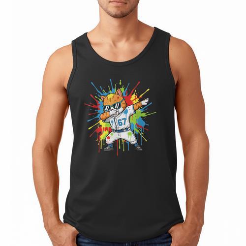 67 Baseball Dabbing Cat 6 7 Dripping Ice Cream Meme Men Tank Top - Sportilla
