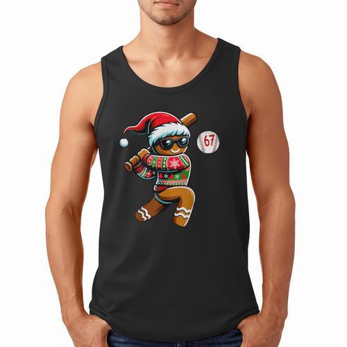 67 Gingerbread Man Playing Baseball Christmas 6 7 Meme Men Tank Top - Sportilla