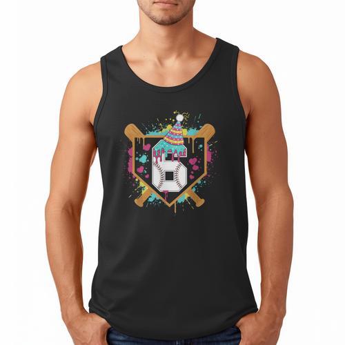 6th Birthday Baseball Drip Number 6 Year Old Birthday Boy Men Tank Top - Sportilla