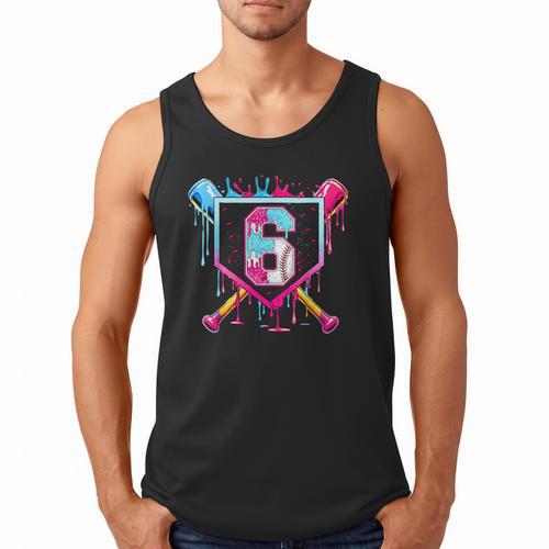 6th Birthday Boys Baseball Ice Cream Drip Boys Baseball Men Tank Top - Sportilla