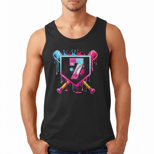 7th Birthday Boys Baseball Ice Cream Drip Boys Baseball Men Tank Top - Sportilla