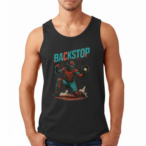Backstop Catcher Baseball Graphic Men Tank Top - Sportilla