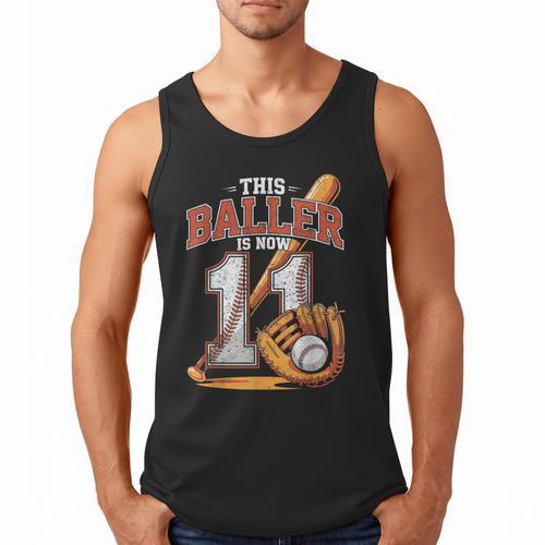 This Baller Is Now 11 Year Baseball Player 11th Birthday Boy Men Tank Top - Sportilla