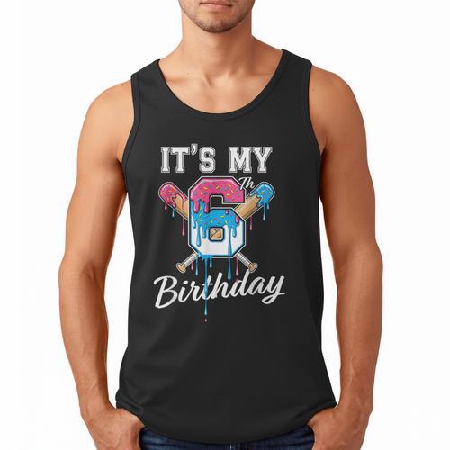 Baseball 6 Year Old Ice Cream Drip 6th Birthday Boy Number 6 Men Tank Top - Sportilla