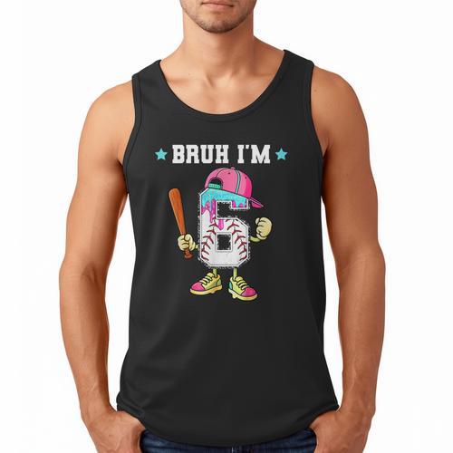 Baseball 6th Birthday Boy Ice Cream Drip Bruh I'm 6 Year Old Men Tank Top - Sportilla
