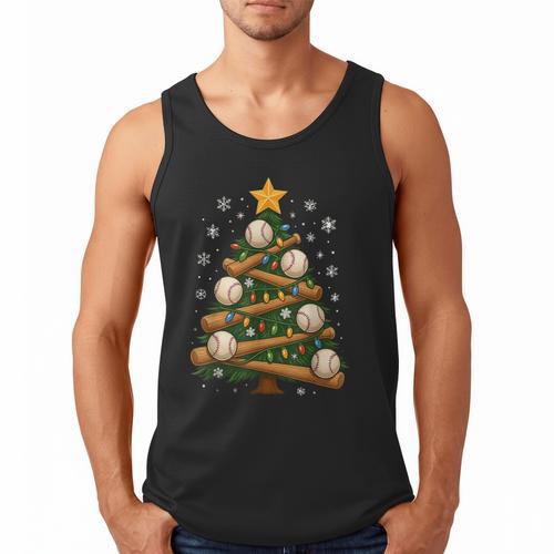 Baseball Bat Christmas Tree Lights Holiday Xmas Men Tank Top - Sportilla