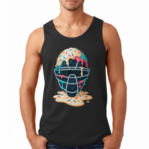 Baseball Catcher Mask Ice Cream Dripping Baseball Boy Youth Men Tank Top - Sportilla