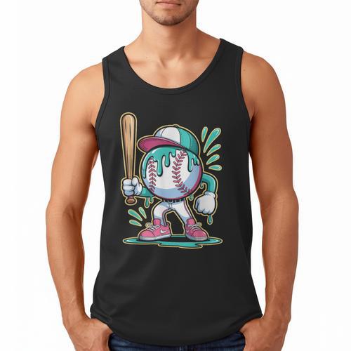 Baseball Character Cartoon Batter Drip Style Women Men Men Tank Top - Sportilla