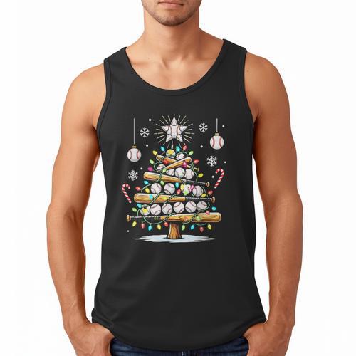 Baseball Christmas Tree Lights Men Tank Top - Sportilla