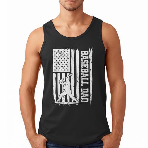 Baseball Dad American Flag Papa Daddy Happy Father's Day Men Tank Top - Sportilla