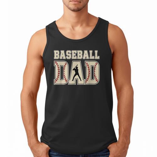 Baseball Dad Distressed Bold Stitch Graphic Sports Father Men Tank Top - Sportilla