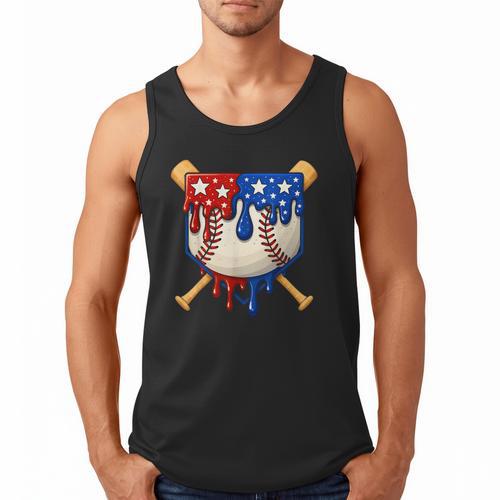 Baseball Drip American Flag Home Plate 4th Of July Patriotic Men Tank Top - Sportilla