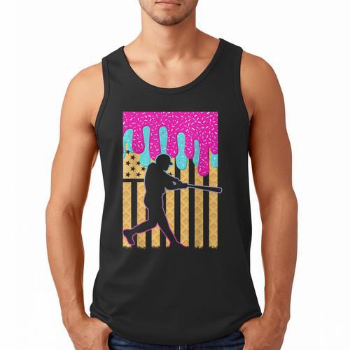Baseball Drip Bat Boys Ice Cream American Flag 4th Of July Men Tank Top - Sportilla