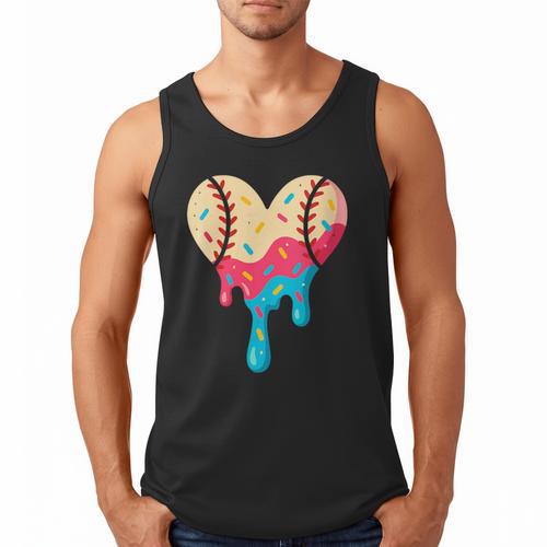 Baseball Drip Melting Ice Cream Baseball Heart Boys Girls Men Tank Top - Sportilla