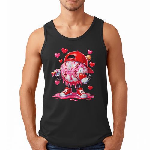Baseball Drip Valentine Sports Vday Ice Cream Drip Heart Men Tank Top - Sportilla