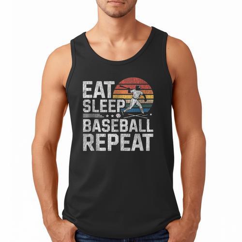 Baseball Fan Vintage Retro Eat Sleep Baseball Repeat Men Tank Top - Sportilla