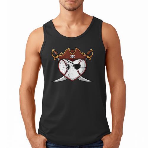 Baseball Heart Pirate Hat Crossed Swords Men Boys Kids Youth Men Tank Top - Sportilla