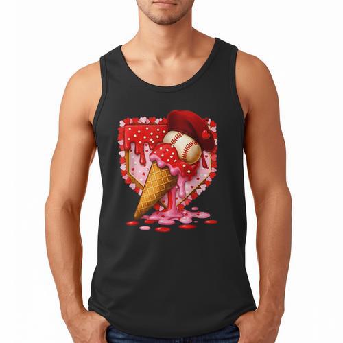 Baseball Heart Valentine Baseball Ice Cream Drip Boys Girls Men Tank Top - Sportilla