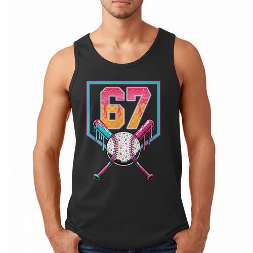 Baseball Ice Cream Drip Number 67 Player 67th Birthday Men Men Tank Top - Sportilla