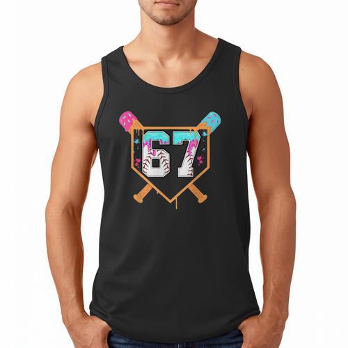 Baseball Ice Cream Drip Number 67 Player Six Seven Meme 6 7 Men Tank Top - Sportilla