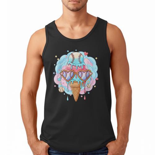 Baseball Ice Cream Heart Sunglasses Youth Boys Valentine Men Tank Top - Sportilla