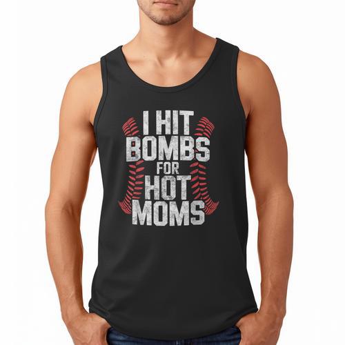 Baseball Joke Tee I Hit Bombs For Hot Moms Player Pitcher Men Tank Top - Sportilla