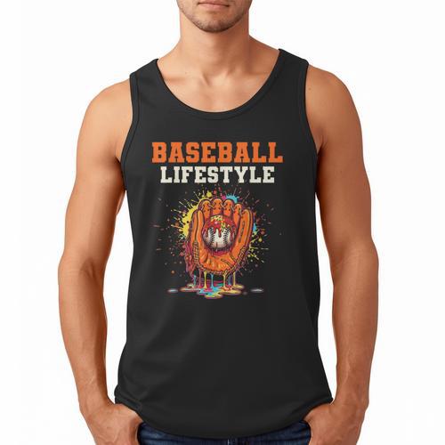 Baseball Lifestyle Ice Cream Drip Baseball Glove Crossed Bat Men Tank Top - Sportilla
