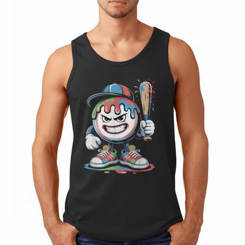 Baseball Mascot Attitude Graffiti Splash Bat Cap Men Tank Top - Sportilla