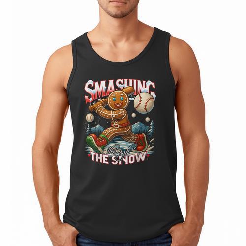Baseball Player Christmas Gingerbread Smashing Through Snow Men Tank Top - Sportilla