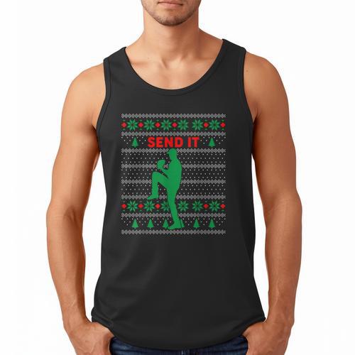 Baseball Player Christmas Pajama Send It Xmas PJs Boys Men Tank Top - Sportilla